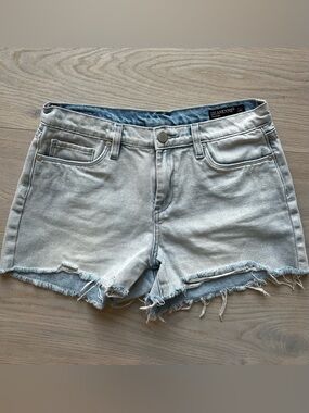 Blank NYC Washed Light Blue Frayed Hem Denim Shorts